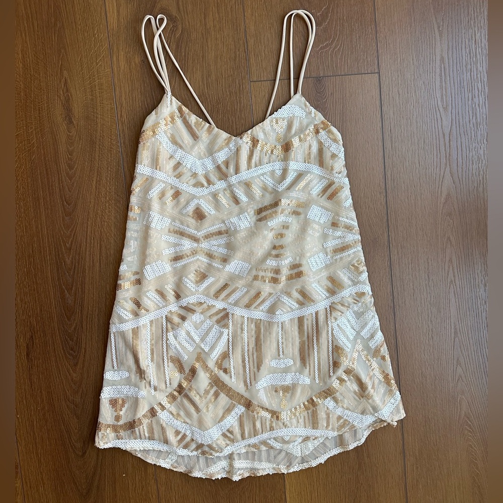 Show Me Your MuMu Cream and White Geometric Sequined Sparkling Mini Dress - Picture 8 of 16